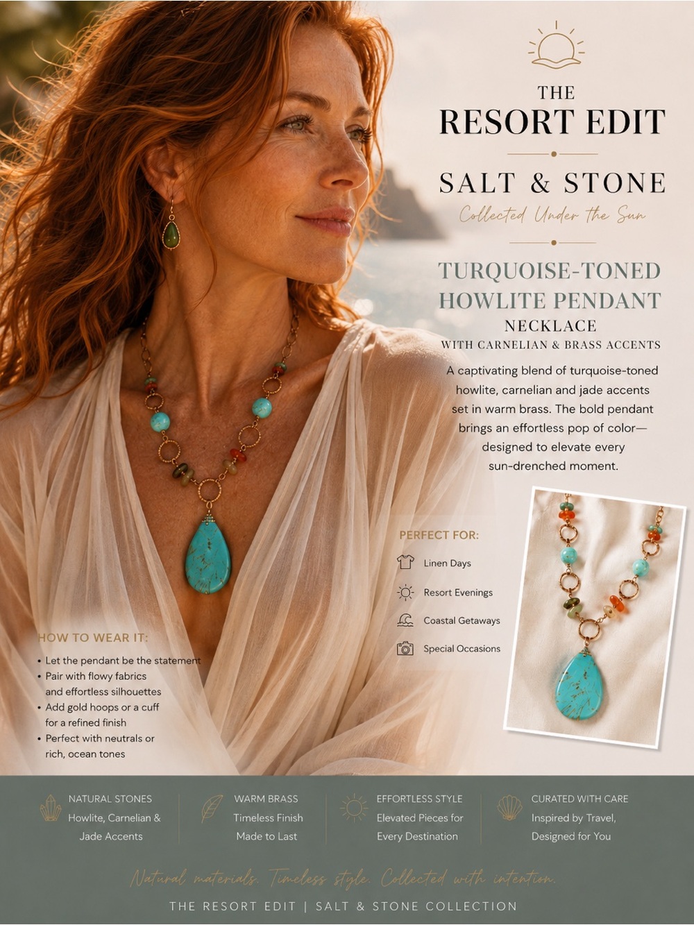 Turquoise-Toned Howlite Pendant Necklace - Turquoise